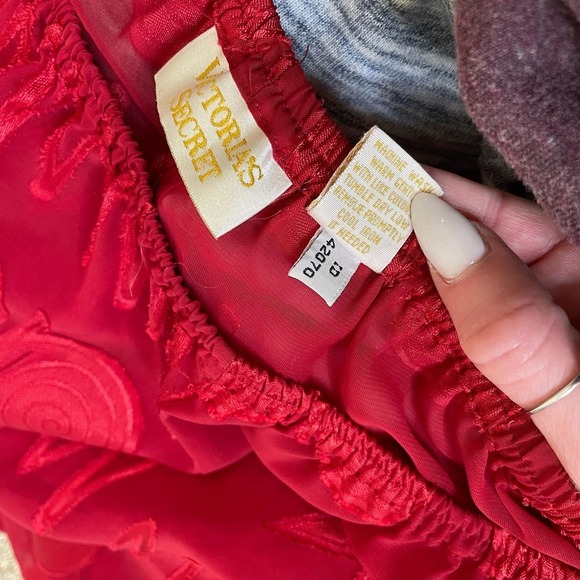 Victoria's Secret Gold label vintage semi sheer red pants sleep night PJ's SM - Picture 4 of 6